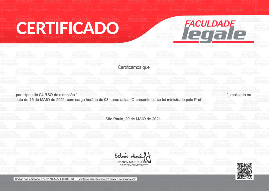 E Certificado Dos Cursos De Extens O Da Faculdade Legale Legale