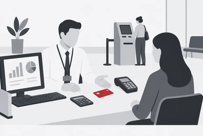 Técnico bancário atende uma cliente na agência.